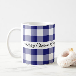 ブルーのラスティックペイズリー柄 メリークリスマス コーヒーマグカップ