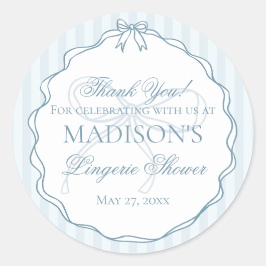 ブルーのランジェリーシャワーパーティーの景品 ラウンドシール (正面)