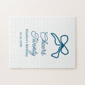 ブルーのリボンの誕生日ボヘミアン二十歳の名前入り ジグソーパズル (横)