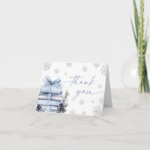 ブルーのリボン ウィンター ベイビーシャワー 新しい章が始まる サンキューカード (正面)