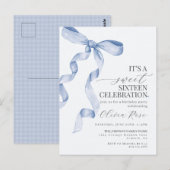 ブルーのリボン スイート シックスティーン バースデー パーティー 招待状 (正面/裏面)