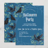 ブルーのレイヴン・ハロウィンパーティー招待状 招待状 (正面/裏面)