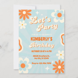 ブルーのレトロでカッコいい誕生日 招待状