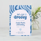 ブルーのレトロな誕生日招待状 Let's Get Groovy 招待状 (スタンド正面)