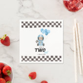 ブルーのレーシングカーのカスタムフォト 2歳の誕生日 スタンダードカクテルナプキン (インサイチュ)