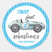 ブルーのレーシングカーの2歳の誕生日パーティーの招待状 ラウンドシール (正面)