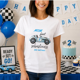 ブルーのレーシングカーの2歳の誕生日パーティーの招待状 Tシャツ