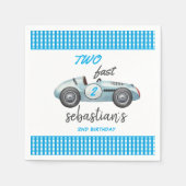 ブルーのレーシングカーの2歳の誕生日招待状 スタンダードカクテルナプキン (正面)