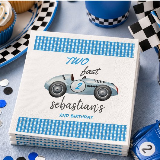 ブルーのレーシングカーの2歳の誕生日招待状 スタンダードカクテルナプキン