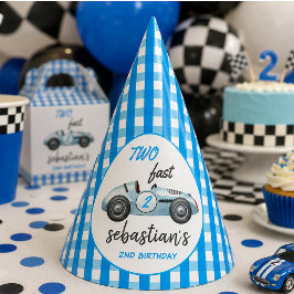 ブルーのレーシングカーの2歳の誕生日招待状 パーティーハット