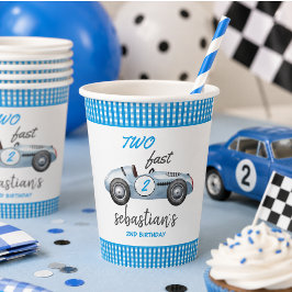 ブルーのレーシングカーの2歳の誕生日招待状 紙コップ