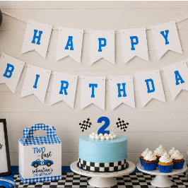 ブルーのレーシングカーデザインがかっこいい2歳の誕生日パーティー バンティングフラッグ