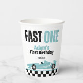 ブルーのレーシングカーブルーイ１歳の誕生日パーティー 紙コップ (裏面)