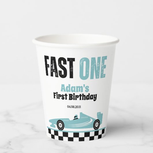 ブルーのレーシングカーブルーイ１歳の誕生日パーティー 紙コップ (正面)