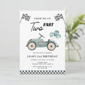 ブルーのレーシングカーブーイズ2歳の誕生日 招待状 (スタンド正面)