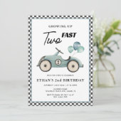 ブルーのレーシングカー好きな2歳の誕生日 招待状 (スタンド正面)