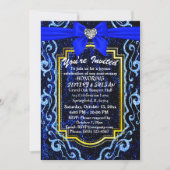 ブルーのレース モダン トレンディ ボヘミア クラシック アニバーサリー 招待状 (正面)