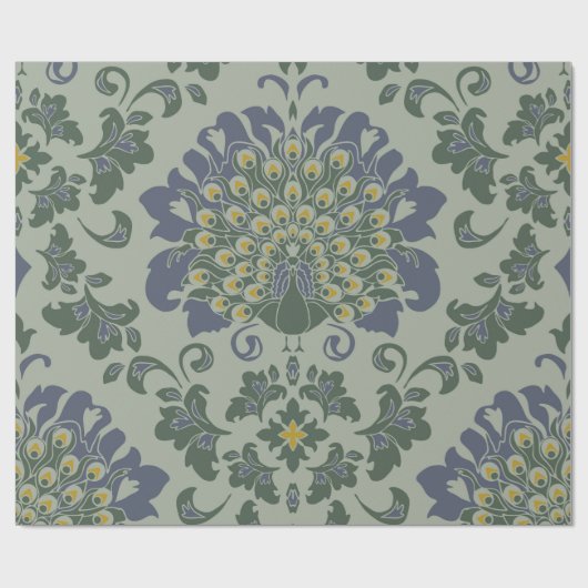 ブルーのロマンチックな鳥とシームレスなヴィンテージパターン ラッピングペーパー (フラット)