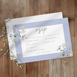 ブルーのワイルドフラワーガーデンのエレガントな結婚式 出欠カード