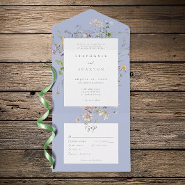 ブルーのワイルドフラワーガーデン エレガントな結婚式 オールインワン招待状