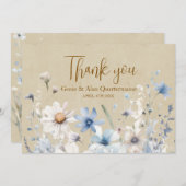 ブルーのワイルドフラワー感謝 サンキューカード (正面/裏面)