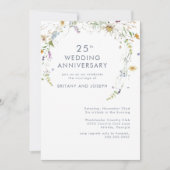 ブルーのワイルドフラワー　フラル　25周年結婚記念日 招待状 (正面)