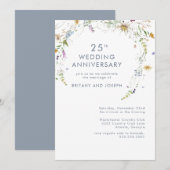 ブルーのワイルドフラワー　フラル　25周年結婚記念日 招待状 (正面/裏面)