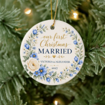 ブルーのワイルドフラワー 初めてのクリスマス 夫婦記念