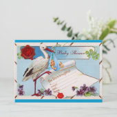 ブルーのワスレナグサ,コウテンチョウのベイビーシャワーモノグラム 招待状 (スタンド正面)