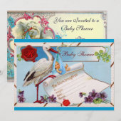 ブルーのワスレナグサ,コウテンチョウのベイビーシャワーモノグラム 招待状 (正面/裏面)