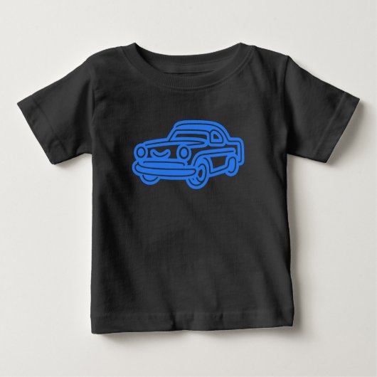 ブルーのヴィンテージカーイラスト ベビーTシャツ (正面)