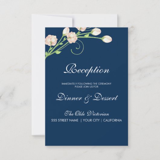 ブルーのヴィンテージガーデンローズ - 受付カード 招待状 (正面)