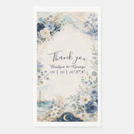 ブルーのヴィンテージ・コースト・セイルボートのブルーの花柄の結婚式