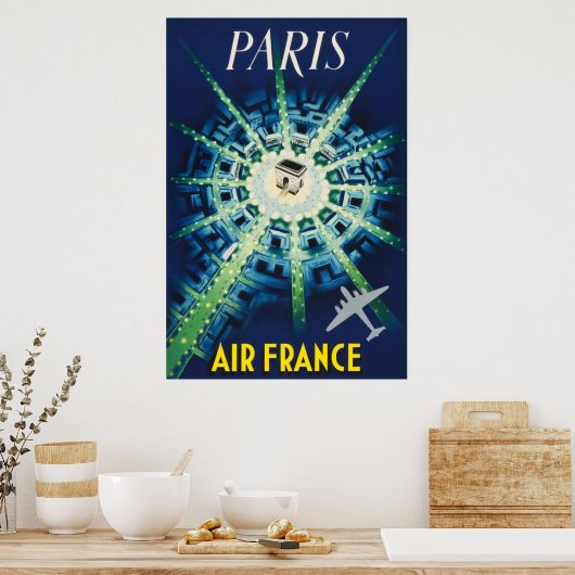 ブルーのヴィンテージ パリ フランス エア 旅行 ヨーロッパ ポスター (キッチン)