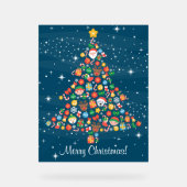 ブルーの上に陽気なクリスマスツリーパターン アクリルサイン (正面)