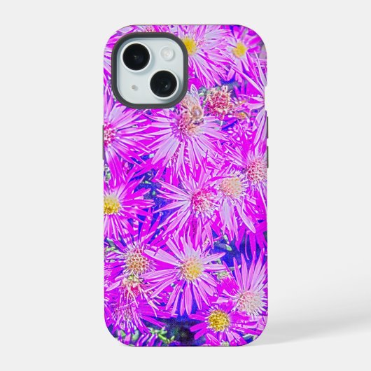ブルーの上のフクシアの花 iPhone 15ケース (裏面)