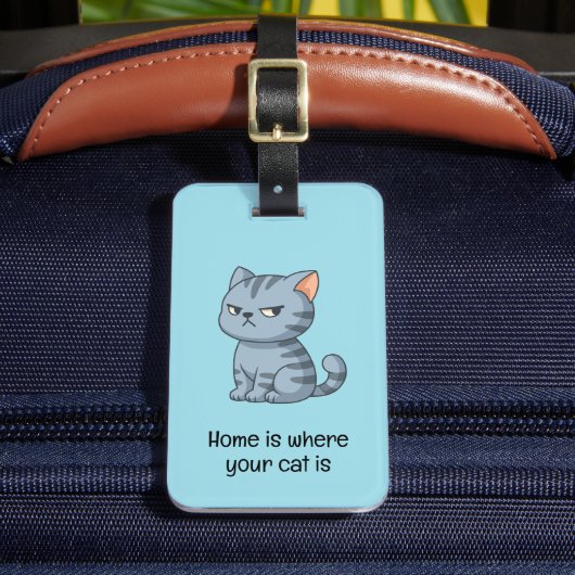 ブルーの不機嫌なグレー タビー猫の名言 ラゲッジタグ (正面インサイチュ2)