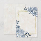 ブルーの予算 花柄とゴールドフレームのウェディング 招待状 (正面/裏面)