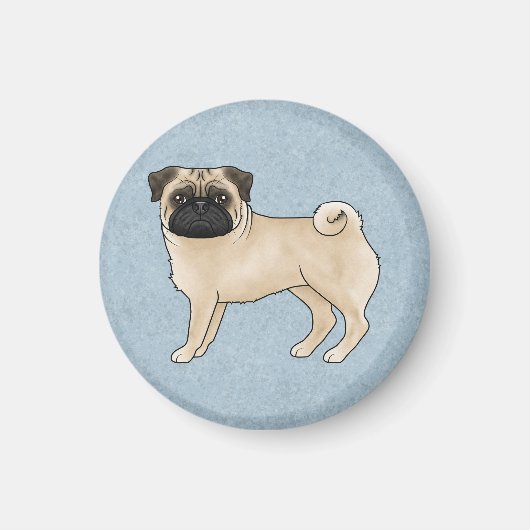 ブルーの仔鹿のパグ犬のかわいいキャラクターイラスト マグネット (正面)