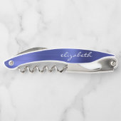 ブルーの偽のブラシ仕上げの金属にパーソナライズされたスクリプト ソムリエナイフ (裏面)