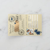 ブルーの偽ゴールド箔 プエルトリコ 結婚式 パスポート 招待状 (内部)