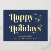 ブルーの写真のクリスマス　ハッピー・ホリデー 箔シーズンカード (正面)