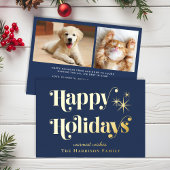 ブルーの写真のクリスマス　ハッピー・ホリデー 箔シーズンカード