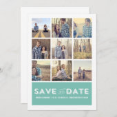 ブルーの写真グリッド Save The Date アナウンスメント 招待状 (正面/裏面)
