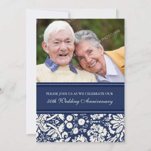 ブルーの写真 50周年パーティー招待状 招待状 (正面)