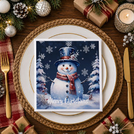 ブルーの冬の森の雪だるまのクリスマス スタンダードカクテルナプキン