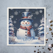 ブルーの冬の森の雪だるまのクリスマス スタンダードカクテルナプキン