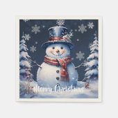 ブルーの冬の森の雪だるまのクリスマス スタンダードカクテルナプキン (正面)