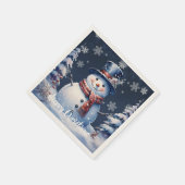 ブルーの冬の森の雪だるまのクリスマス スタンダードカクテルナプキン (角)