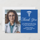 ブルーの医療学校卒業写真カスタム サンキューカード (正面)